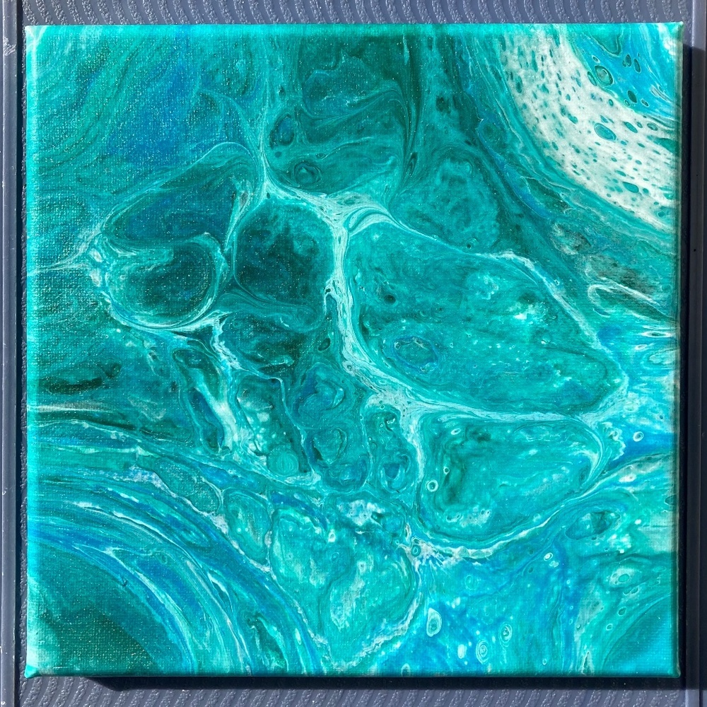 Apatite II 8"x8" Painting by Color Fluent Art (Turquoise/White)